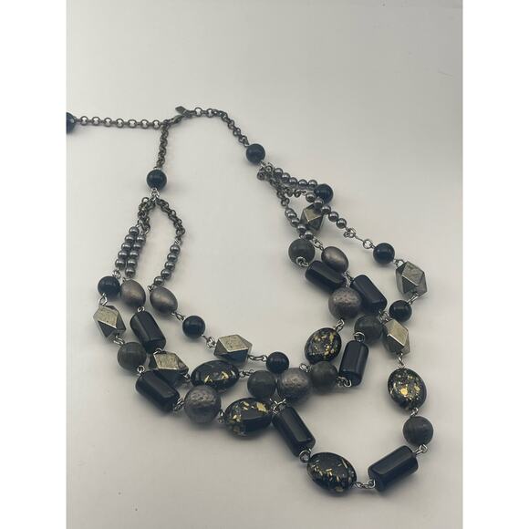 J Jill Multi Strand Beaded Black Gray Stone Chain Necklace B8 - Picture 10 of 10